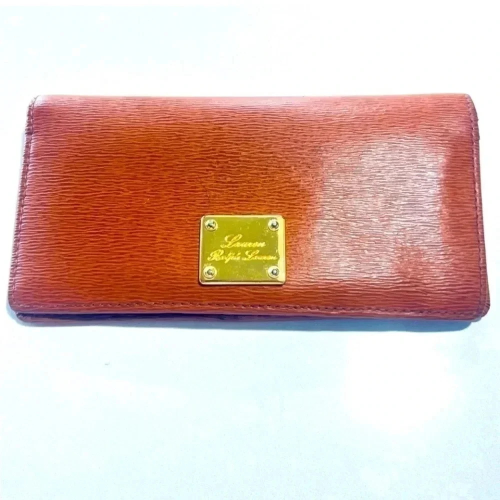 RALPH LAUREN BRITISH TAN LEATHER WALLET GOLD HARDWARE